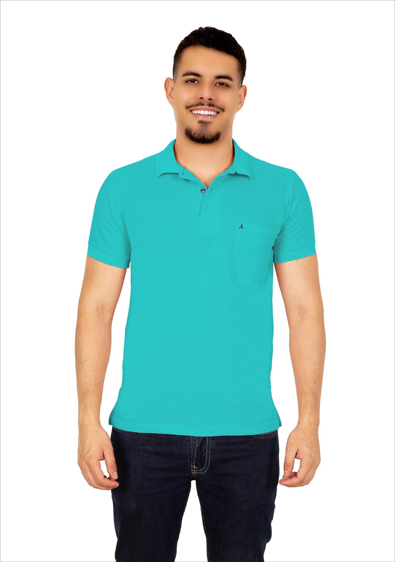 Polo Clásica Bolsillo Azul Turquesa